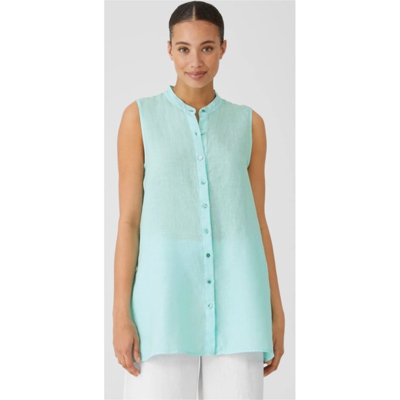 EILEEN FISHER Sleeveless Button Down Aqua Tunic - Picture 1 of 6